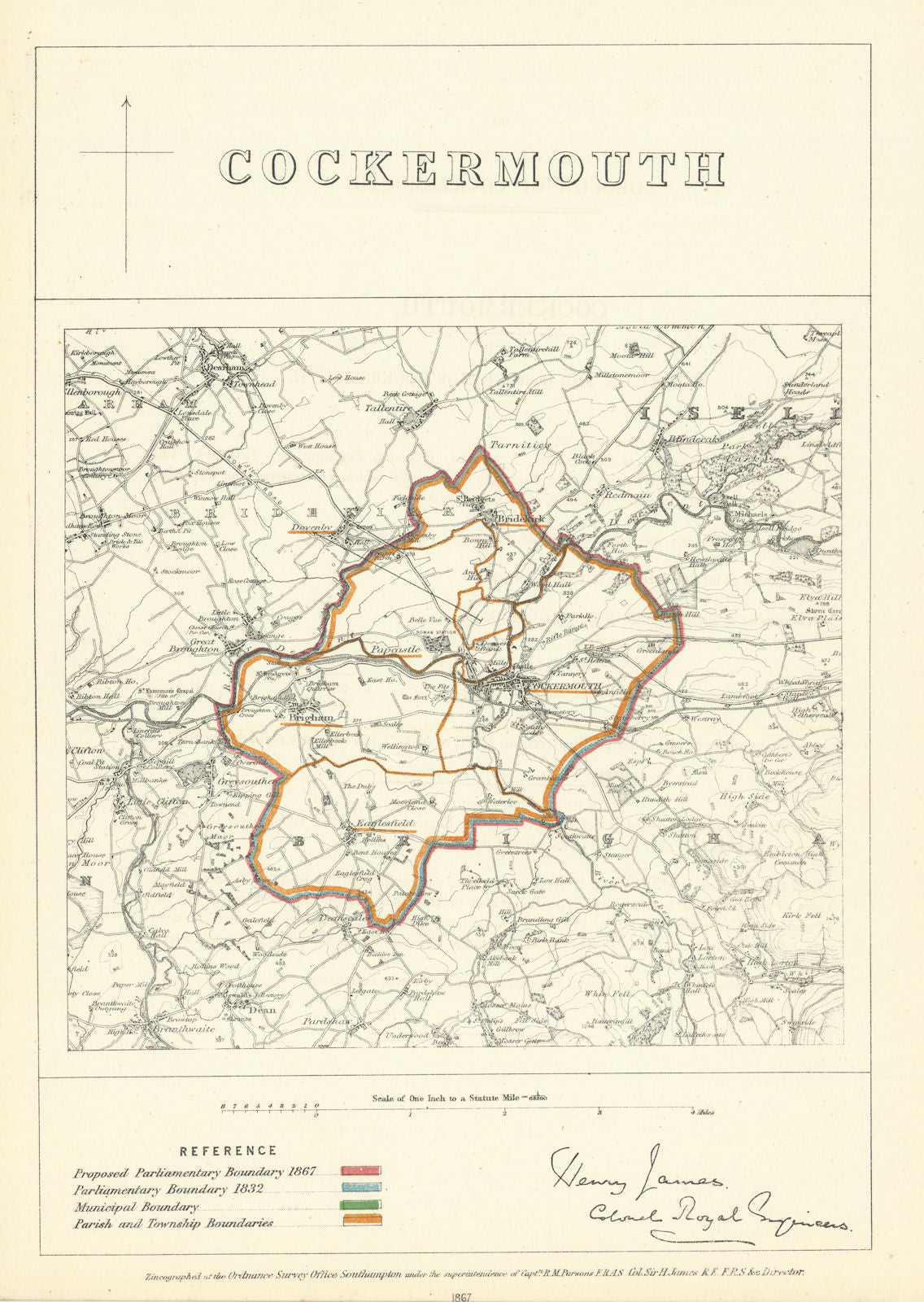 Cockermouth, Cumbria. JAMES. Parliamentary Boundary Commission 1868 old map